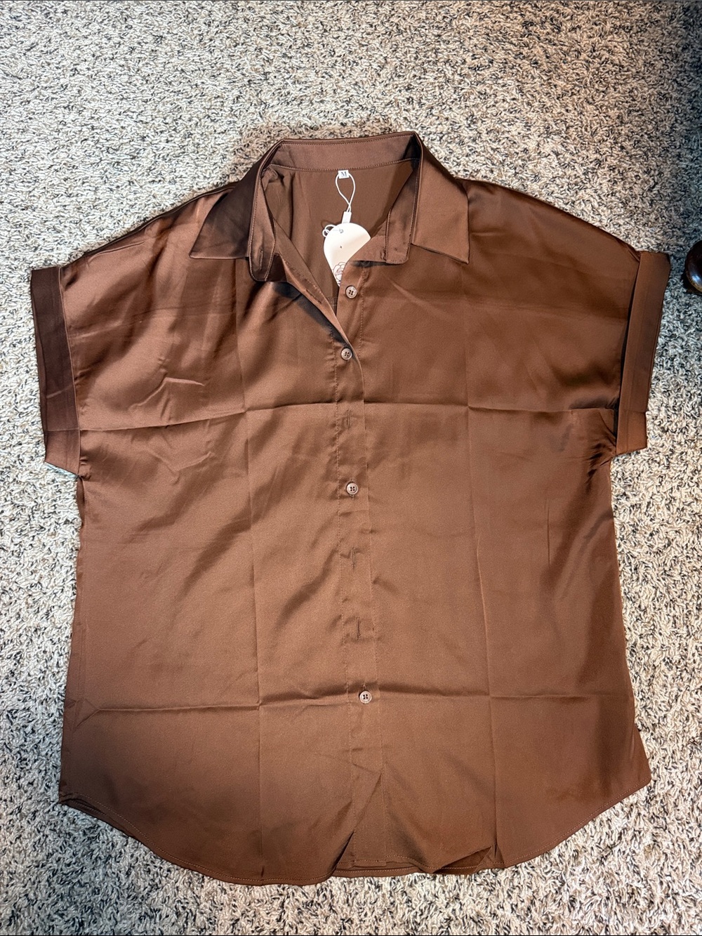 Amazon Women's Brown Short-Sleeve Button Front Blouse